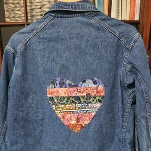 Women's Blue Jean Jacket with Heart Patch